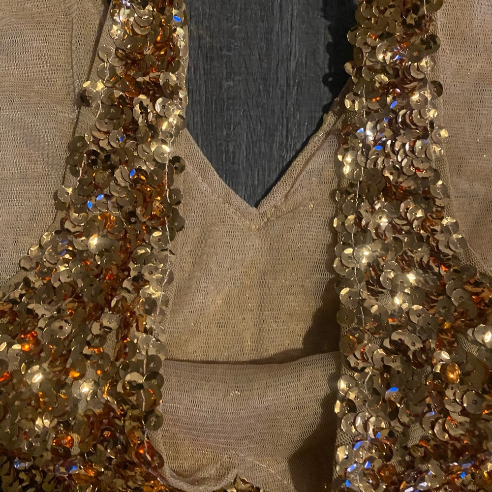 Gold Sequin Top Size Xs With Lining Custom Made E… - image 2